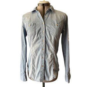 Guess Denim Button Down Shirt Vintage Inspired Soft Chambray Small Slim Fit